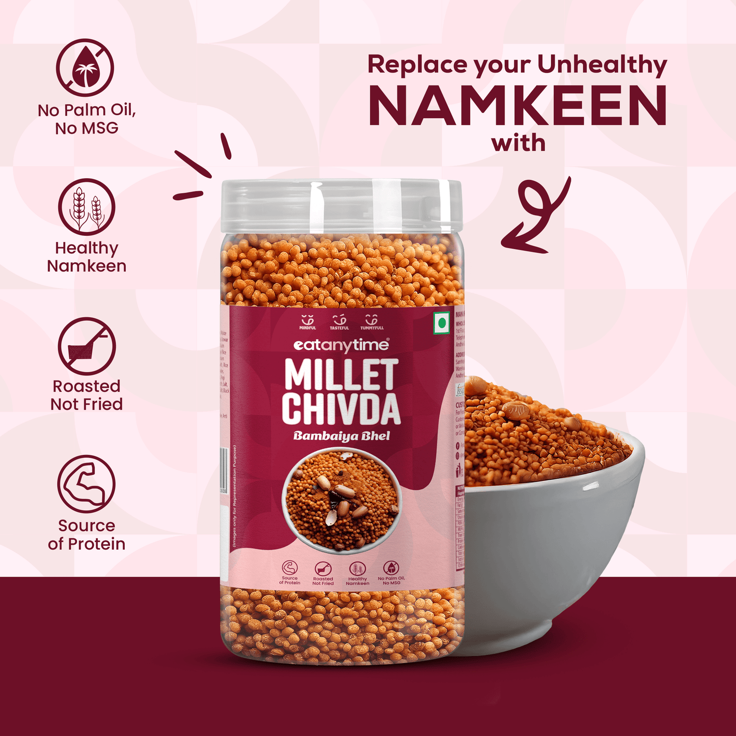 Bambaiya Bhel Millet Chivda - Roasted | Protein-Packed | No Palm Oil | 300g