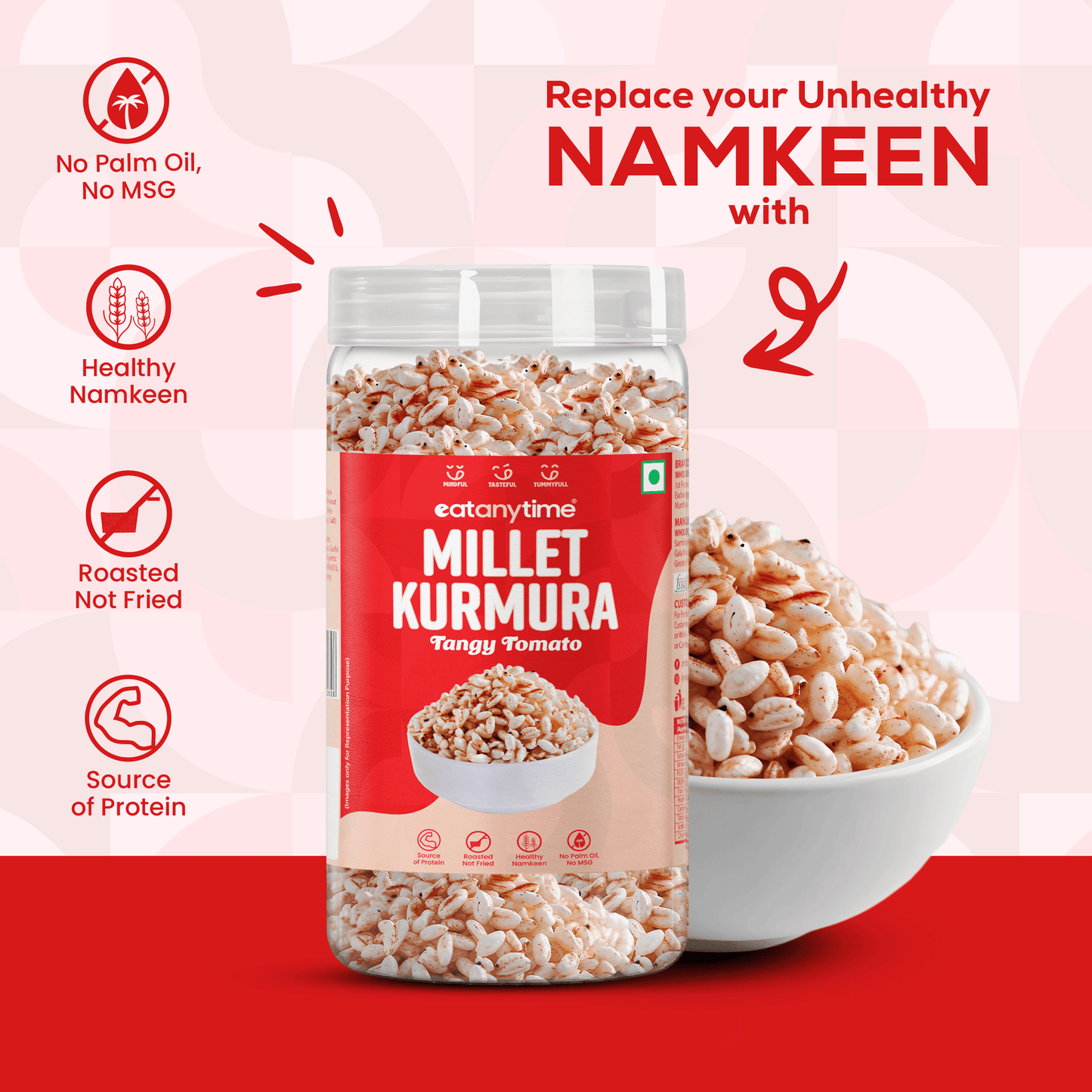 Tangy Tomato Millet Kurmura - Roasted | Protein-Packed | No Palm Oil | 125g