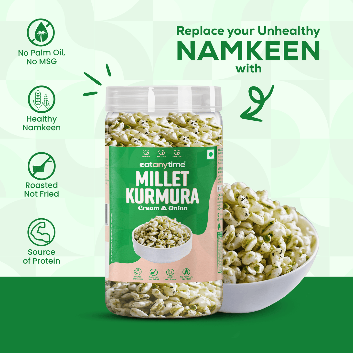 Cream & Onion Millet Kurmura - Roasted | Protein-Packed | No Palm Oil | 125g