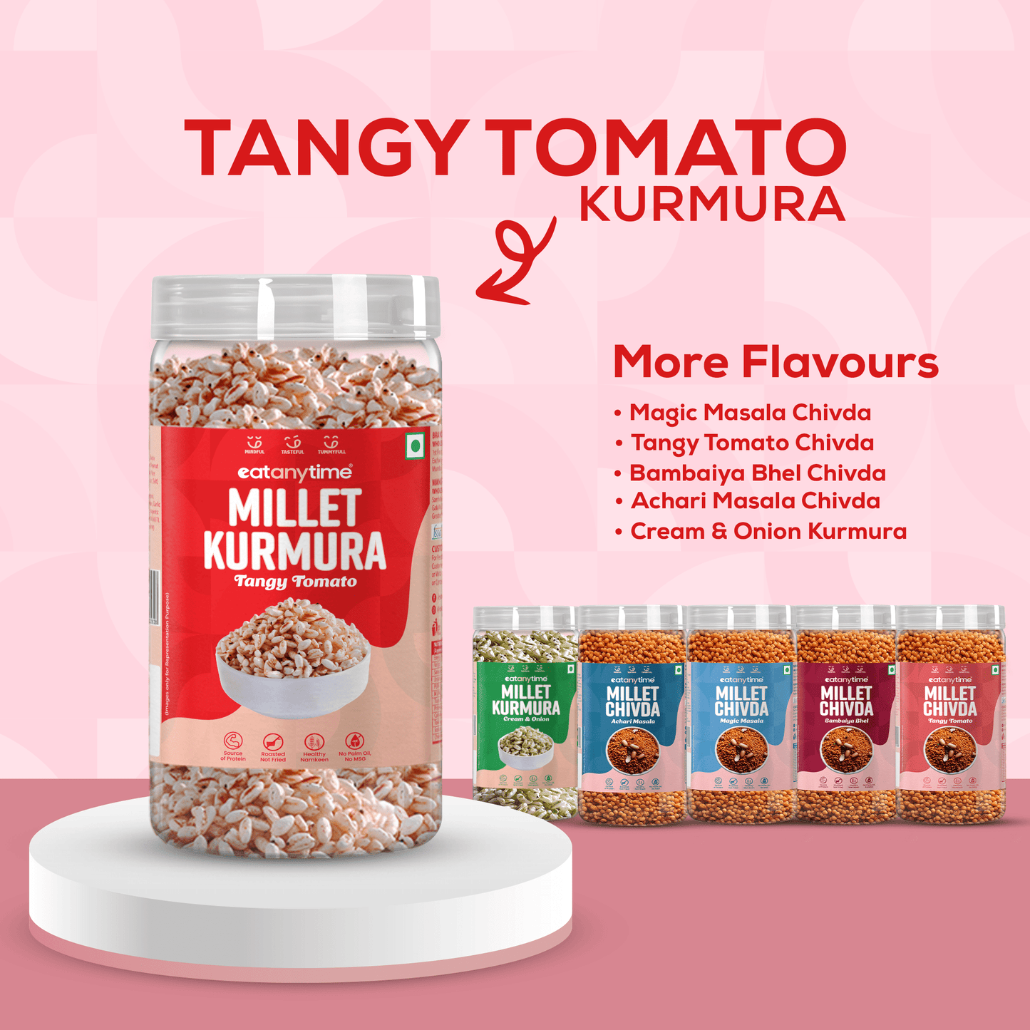 Tangy Tomato Millet Kurmura - Roasted | Protein-Packed | No Palm Oil | 125g
