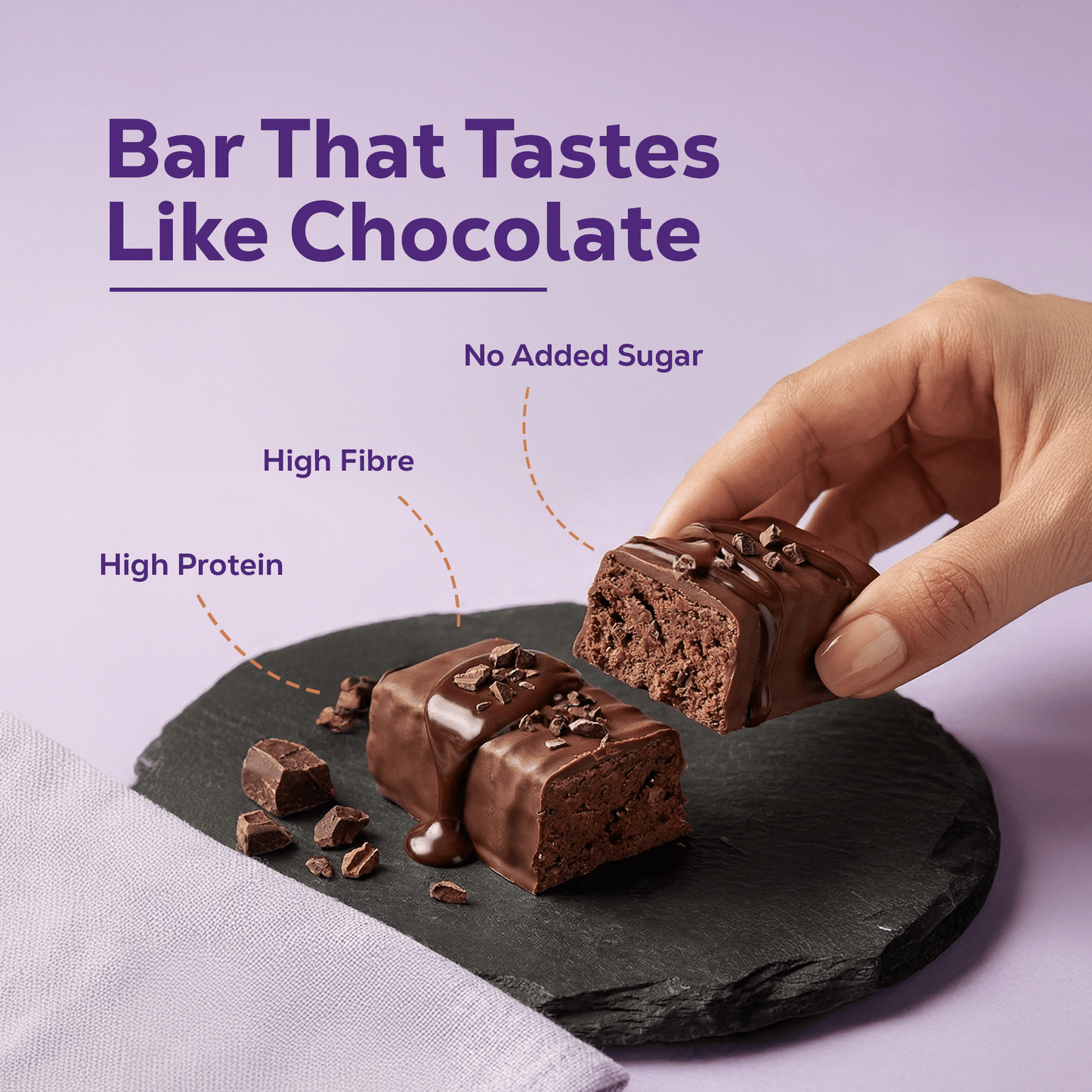 Chocolate Protein Bar | No Added Sugar | 10g Protein per bar | Gut friendly | Low Calorie