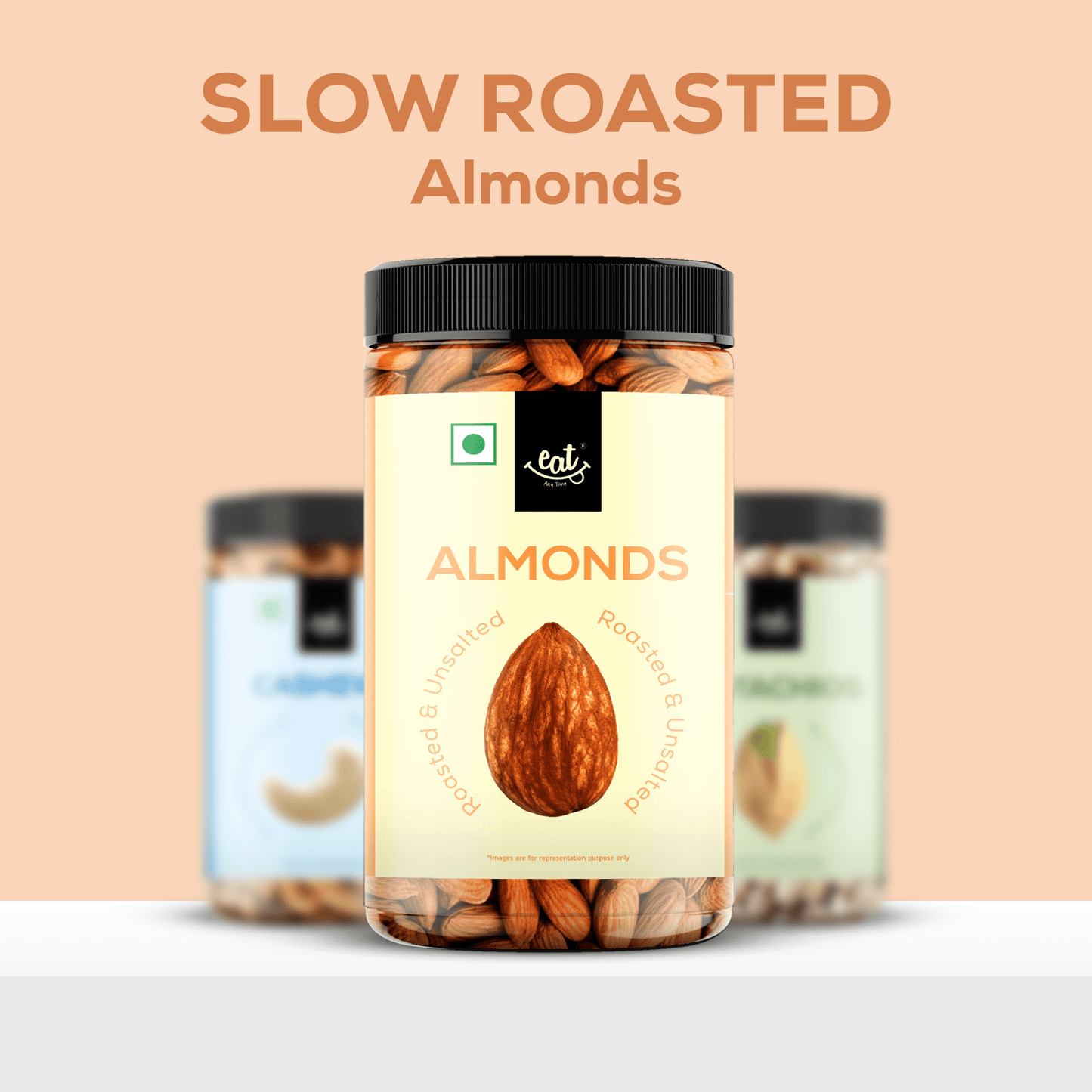 Slow drum Roasted and Unsalted Almond Jar - 450g