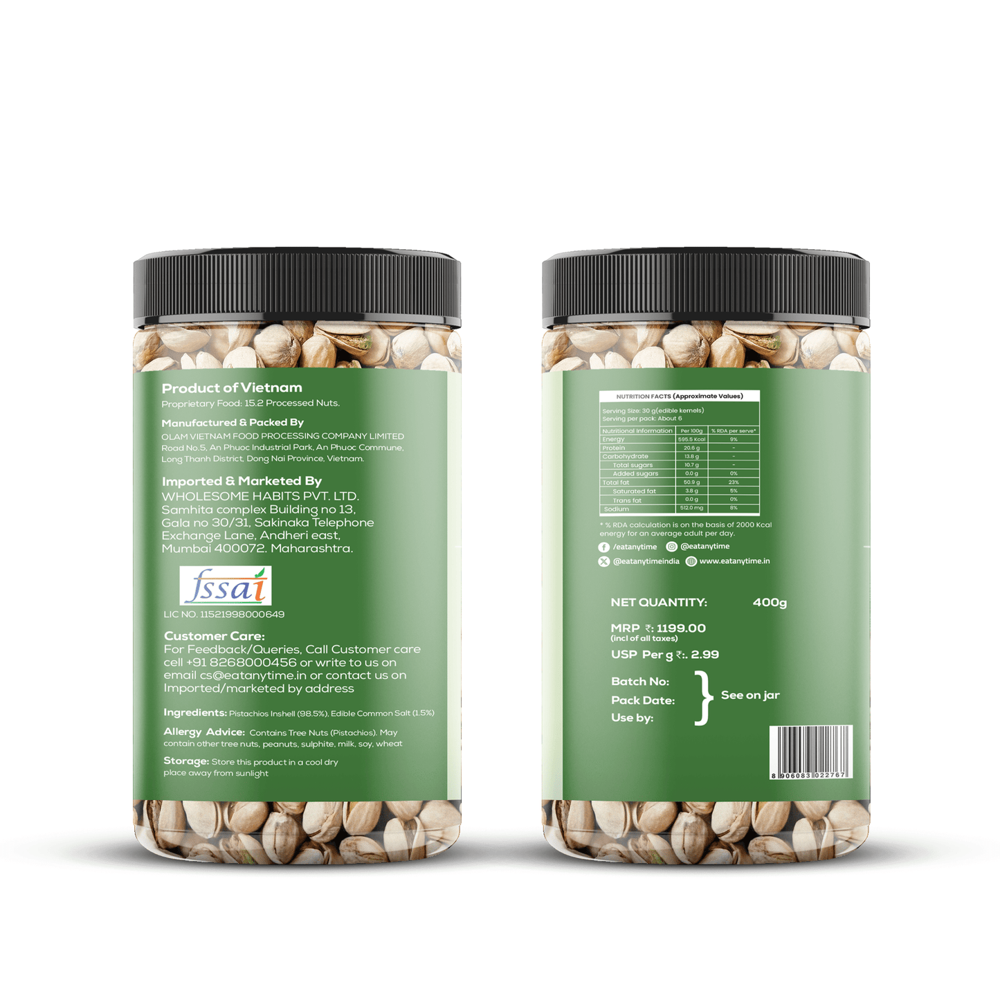 Slow drum roasted and salted Pista Jar - 400g