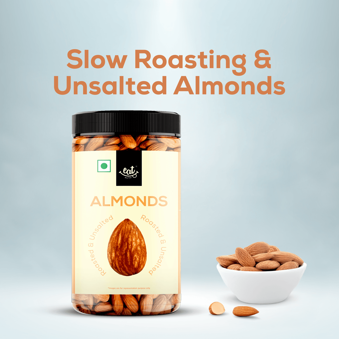 Slow drum Roasted and Unsalted Almond Jar - 450g