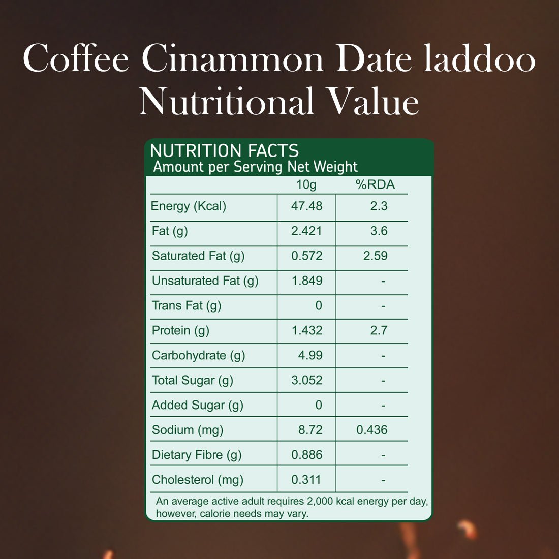 coffee cinamon date laddoos nutritional info