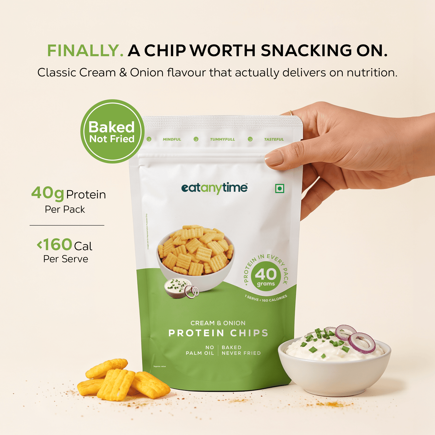 Cream N Onion Protein Chips | 40 grams protein